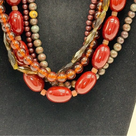 Zena Brown Multi Layered Beaded Necklace Vintage - Picture 2 of 6